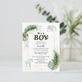 Safari Animals Elephant Boy Baby shower Uitnodiging Briefkaart (Staand voorkant)
