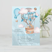 Safari Animals en Balloons Blue Boy Baby shower Kaart (Staand voorkant)