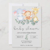 Safari Animals en Greenery Baby shower Kaart (Voorkant)