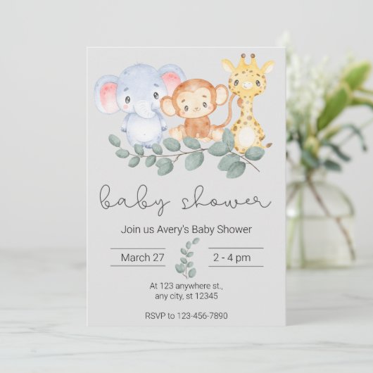 Safari Animals en Greenery Baby shower Kaart (Staand voorkant)