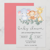 Safari Animals en Greenery Baby shower Kaart (Voorkant / Achterkant)