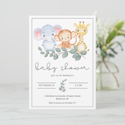 Safari Animals en Greenery Baby shower Kaart (Staand voorkant)