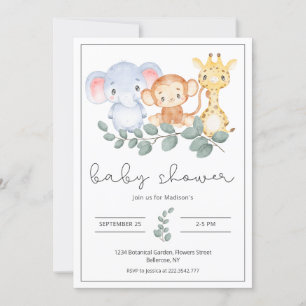 Safari Animals en Greenery Baby shower Kaart