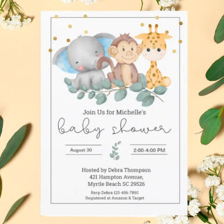Safari Animals en Greenery Baby shower Kaart