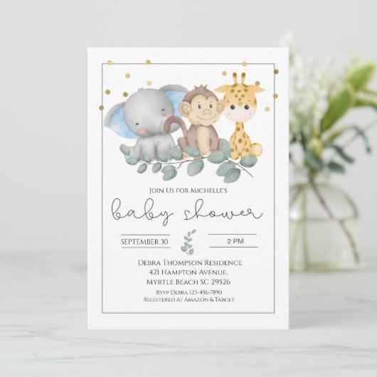 Safari Animals en Greenery Baby shower Kaart (Staand voorkant)