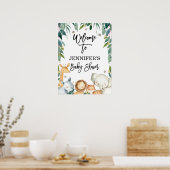 Safari Animals en Greenery Welcome Baby shower Poster (Keuken)