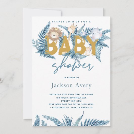 Safari Animals Exotic Baby shower Kaart (Voorkant)