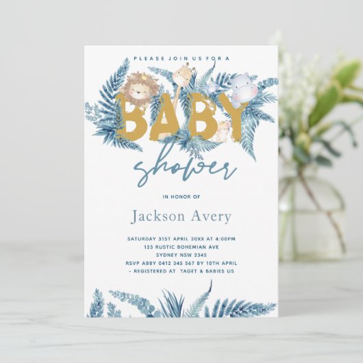 Safari Animals Exotic Baby shower Kaart (Staand voorkant)