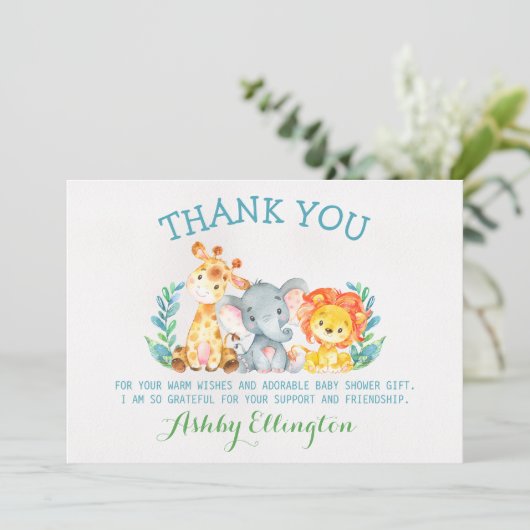 Safari Animals Flat Dank je wel Kaart (Staand voorkant)