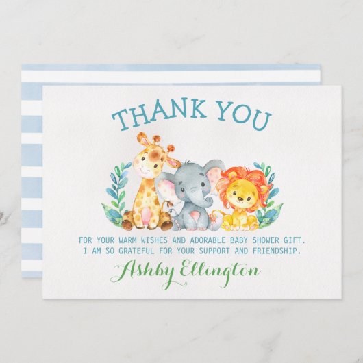 Safari Animals Flat Dank je wel Kaart (Voorkant / Achterkant)