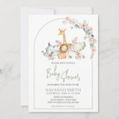 Safari Animals Floral Baby Shower Kaart (Voorkant)