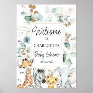 Safari Animals Foliage Baby shower Welkom Poster