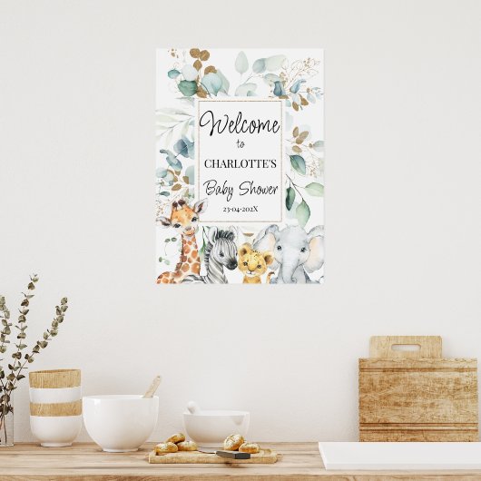 Safari Animals Foliage Baby shower Welkom Poster (Keuken)