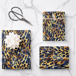Safari Animals' Fur Prints Navy Blue Inpakpapier Vel