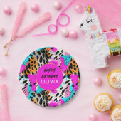 Safari Animals' Fur Prints Patronen Bright Neon Papieren Bordje (Feest)