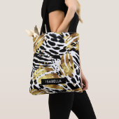 Safari Animals' Fur Prints Patterns Goud en Zwart Tote Bag (Dichtbij)