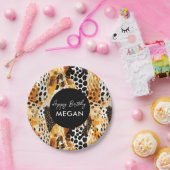 Safari Animals' Fur Prints Patterns Zwart en Goud Papieren Bordje (Feest)