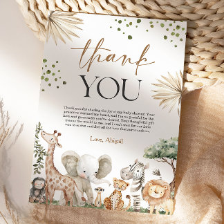 Safari Animals Gender Neutral Baby Shower Bedankkaart