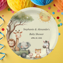 Safari animals gender neutral baby shower round papieren bordje