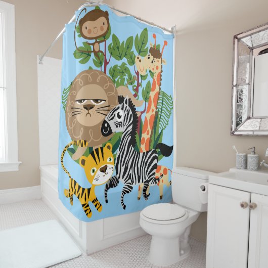 Safari Animals Giraffe Apenleeuw Zebra Tijger Douchegordijn (In situ)