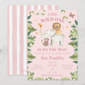 Safari Animals Girl Baby shower Wild One Kaart (Voorkant / Achterkant)