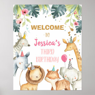 Safari Animals Girl Birthday Welkomstbord Poster