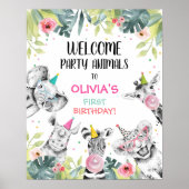 Safari Animals Girl Birthday Welkomstbord Poster (Voorkant)