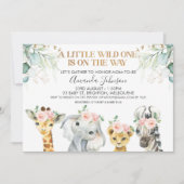 Safari Animals Gold Foliage Baby shower Invitation Kaart (Voorkant)