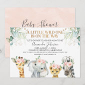 Safari Animals Gold Foliage Baby shower Invitation Kaart (Voorkant / Achterkant)