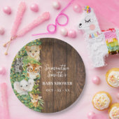Safari Animals Gold Glitter Rustiek Baby shower Papieren Bordje (Feest)