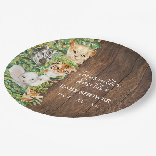 Safari Animals Gold Glitter Rustiek Baby shower Papieren Bordje (Gekanteld)