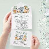 Safari Animals Green Baby shower en Books All In One Uitnodiging
