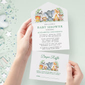 Safari Animals Green Baby shower en Raffle All In One Uitnodiging