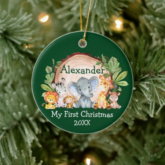 Safari Animals Greenery Baby, mijn eerste kerstfee Keramisch Ornament (Boom)