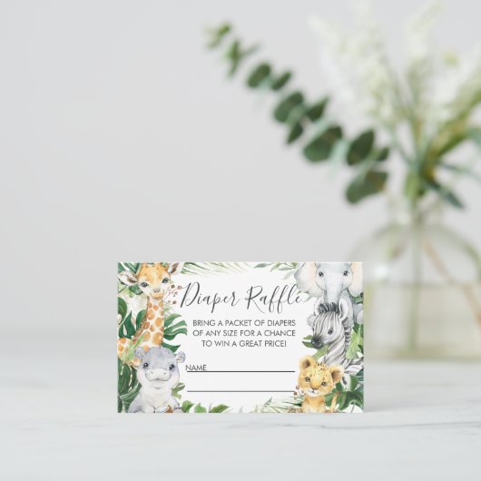 Safari Animals Greenery Baby shower Diaper Raffle Visitekaartje (Staand voorkant)