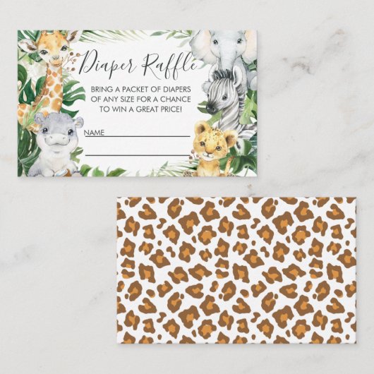 Safari Animals Greenery Baby shower Diaper Raffle Visitekaartje (Voorkant / Achterkant)