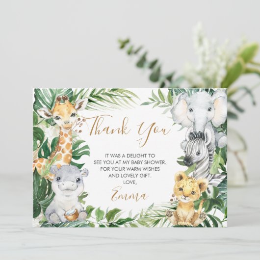 Safari Animals Greenery Baby shower Hartelijk dank Kaart (Staand voorkant)
