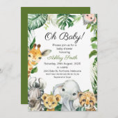 Safari Animals Greenery Baby shower Invitation Kaart (Voorkant / Achterkant)