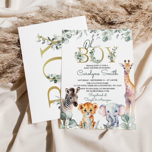 Safari Animals Greenery Baby shower Invitation Kaart