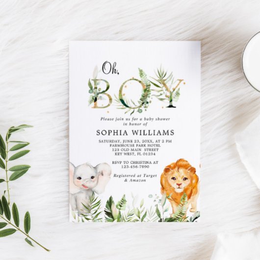 Safari Animals Greenery Baby shower Invitation Kaart