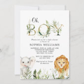 Safari Animals Greenery Baby shower Invitation Kaart (Voorkant)