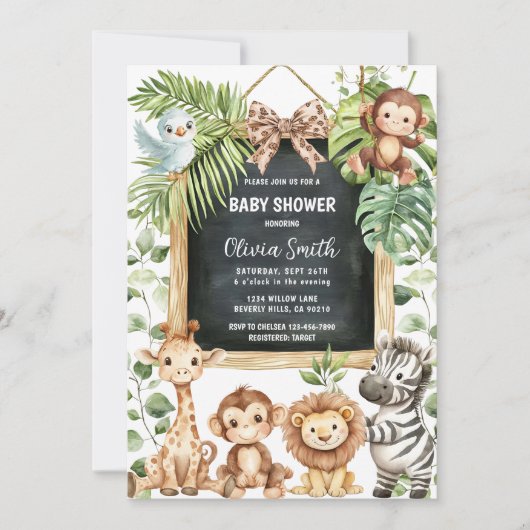  Safari Animals Greenery Baby Shower Kaart (Voorkant)