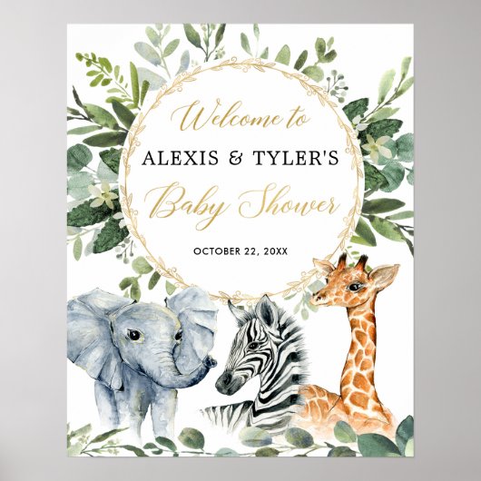 Safari animals greenery baby shower Welcome sign Poster (Voorkant)