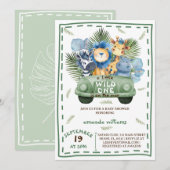 Safari Animals Greenery Car Baby shower Kaart (Voorkant / Achterkant)