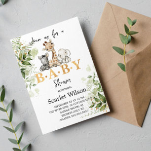Safari Animals Greenery Wild Baby shower Kaart
