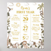 Safari Animals Jungle 1st Birthday Milestone Sign Poster (Voorkant)