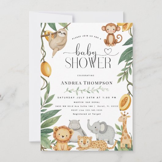 Safari Animals Kalligrafie Boho Baby shower Kaart (Voorkant)