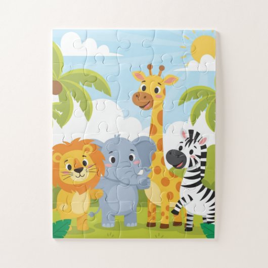 Safari Animals Kids Puzzle | Cute Lion Elephant Gi Legpuzzel (Verticaal)