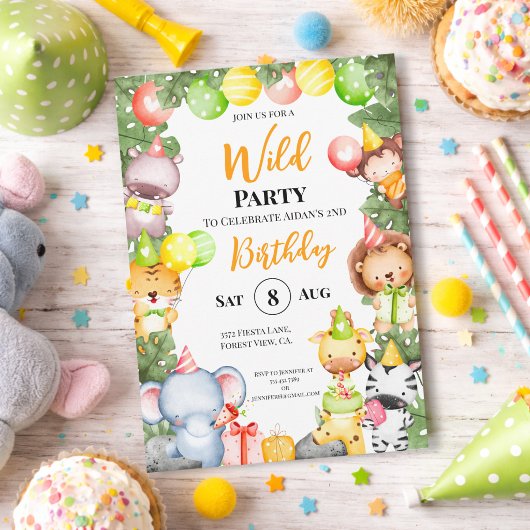 Safari Animals Kinder feestuitnodiging Bedankkaart