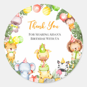 Safari Animals Kinder Partij Bedankt Ronde Sticker